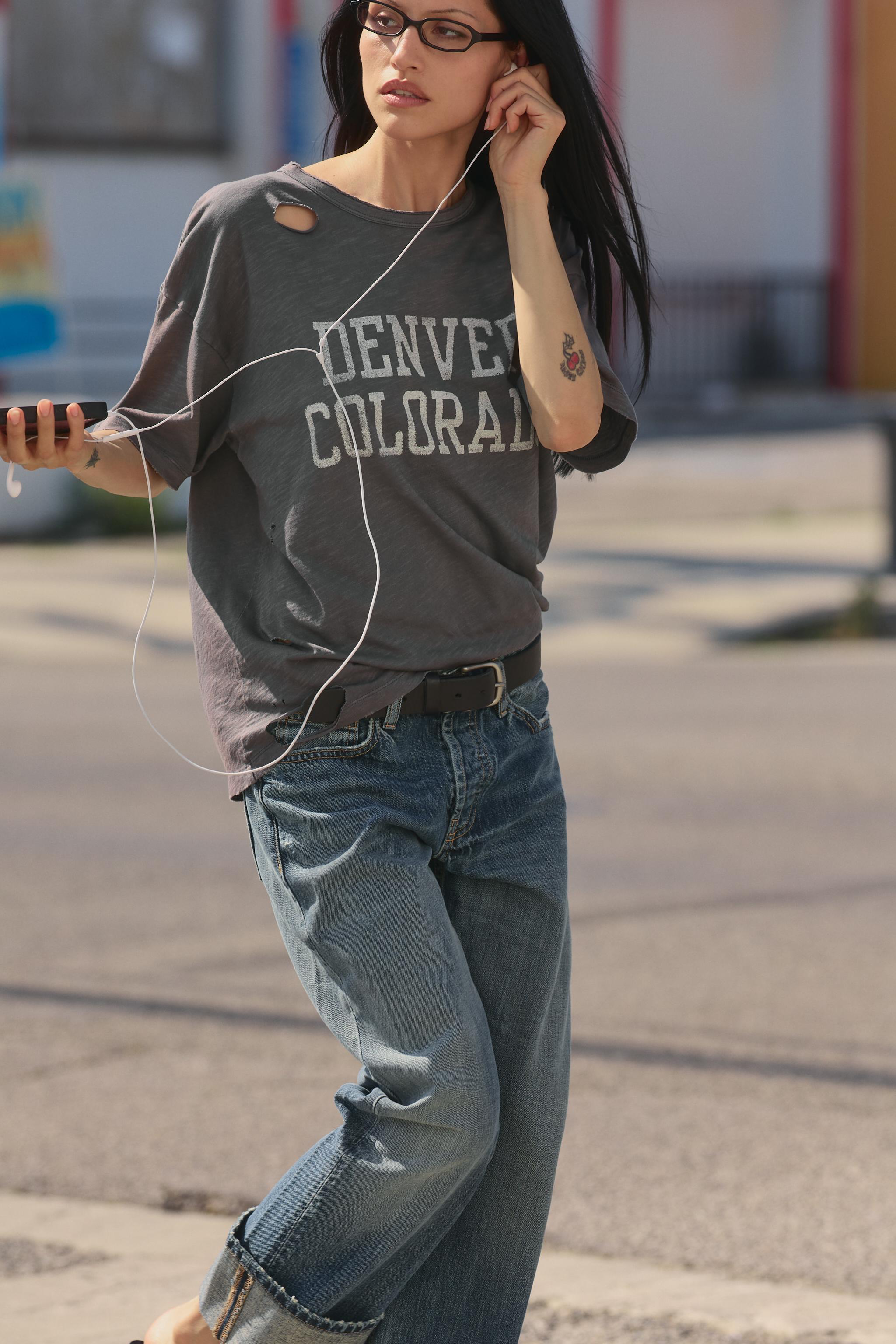 OVERSIZED RIPPED TEXT T-SHIRT